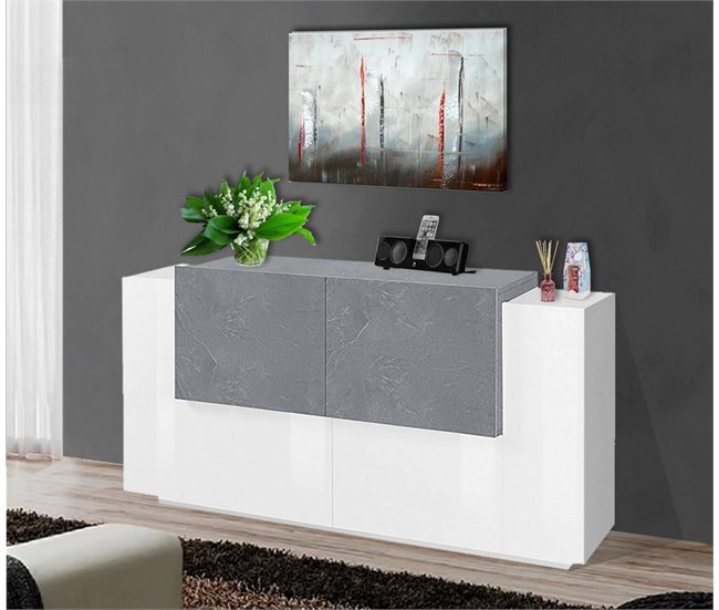 Aparador com efeito madeira 160 Blanco/ Gris