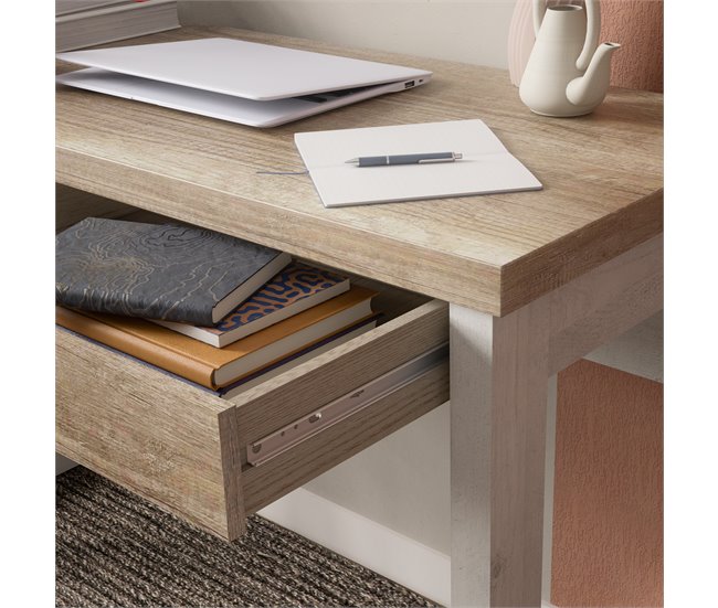 Escritorio VERONA 2 cajones blanco/Roble Blanco/ Madera