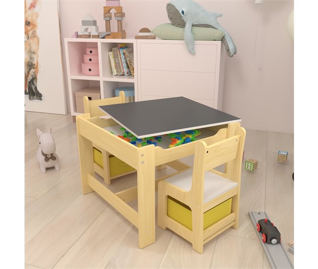 Juego de mesa para niños con 2 sillas Irixoa con cajas MDF Natural