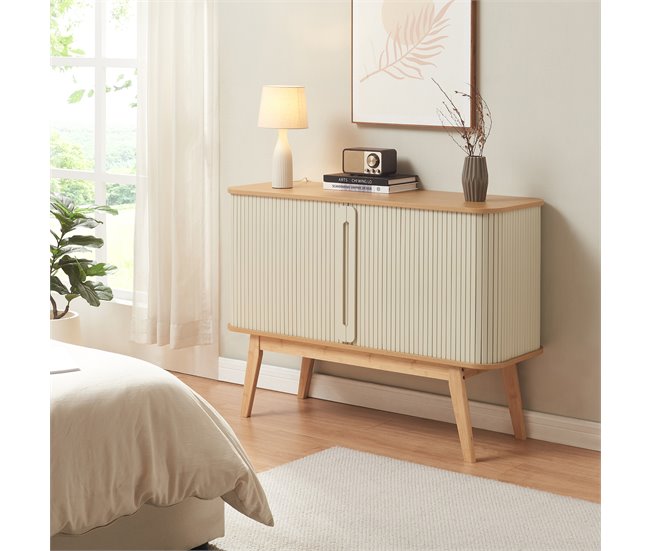 Aparador Tysvær bambú con puertas [en.casa] 110 Blanco/ Madera