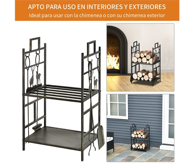 Soporte para Leña Metal Outsunny, hogar - climatización Negro