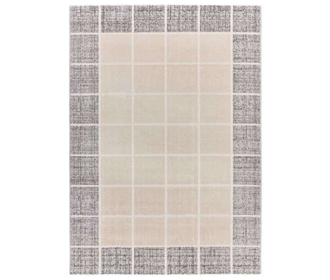 Alfombra geométrica con relieve FLORA - ATTICGO 80x150 Blanco/ Plateado