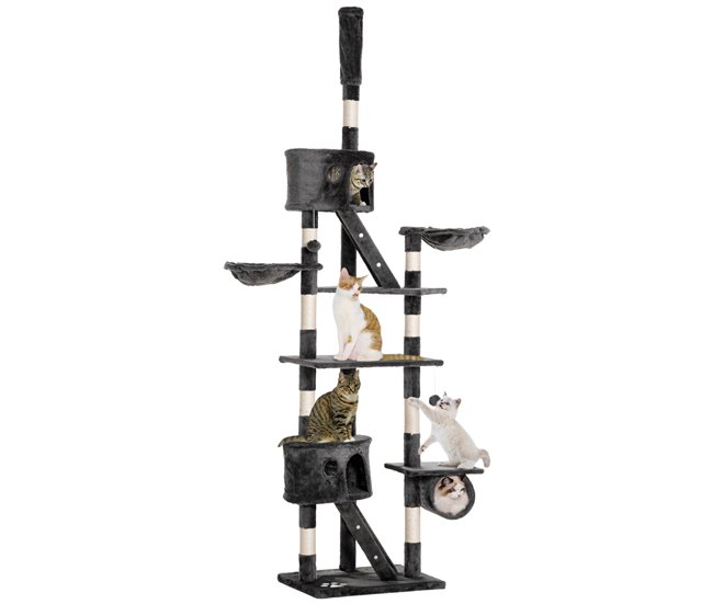 Árbol para Gatos Melamina, Cuerda de Sisal, Felpa PawHut Gris