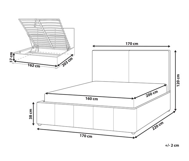 Beliani Cama con almacenaje Poliéster CASTELNAVET 170x220 Crema
