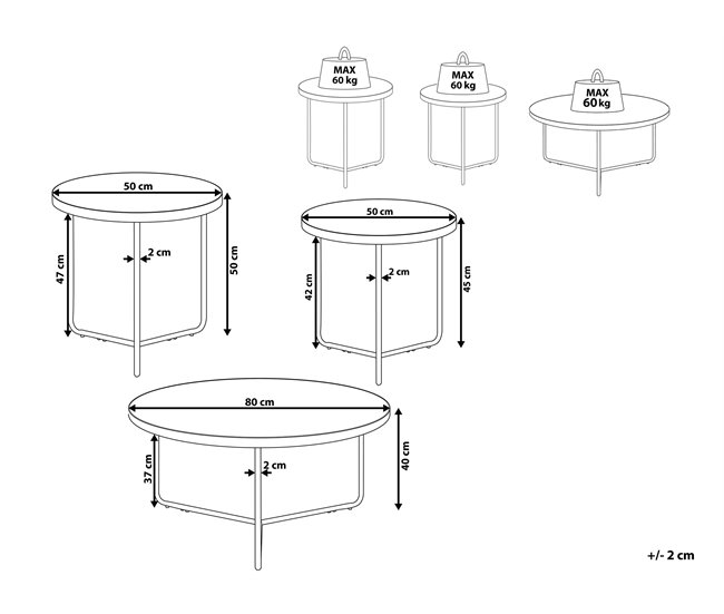 Beliani Conjunto de 3 mesas de centro MELODY Marron
