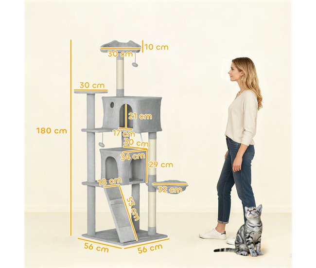 Árbol para Gatos Aglomerado de Madera, Felpa PawHut Gris