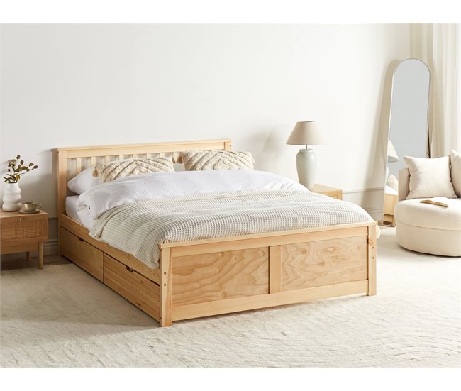 Beliani Cama con cajones Madera de pino OLENDON 150x206 Madera Clara