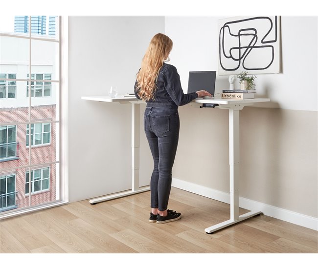 Beliani Escritorio esquinero regulable eléctrico DESTINES 160x109 Blanco