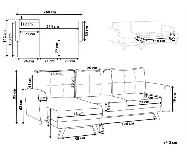 Beliani Sofá esquinero Bouclé SIRO Blanco/ Beige