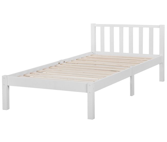 Beliani Cama con somier Madera de pino FLORAC Blanco