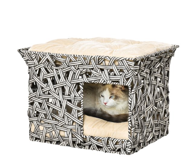 Cesta de Ratán para Gatos Metal, Ratán PE y Algodón PP PawHut Multicolor