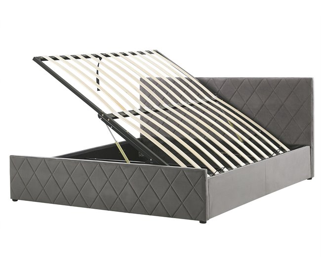 Beliani Cama con somier Terciopelo ROCHEFORT 170x214 Azul Marino