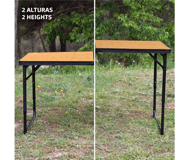 Aktive Mesa plegable aluminio bambú con 4 taburetes Negro/ Madera