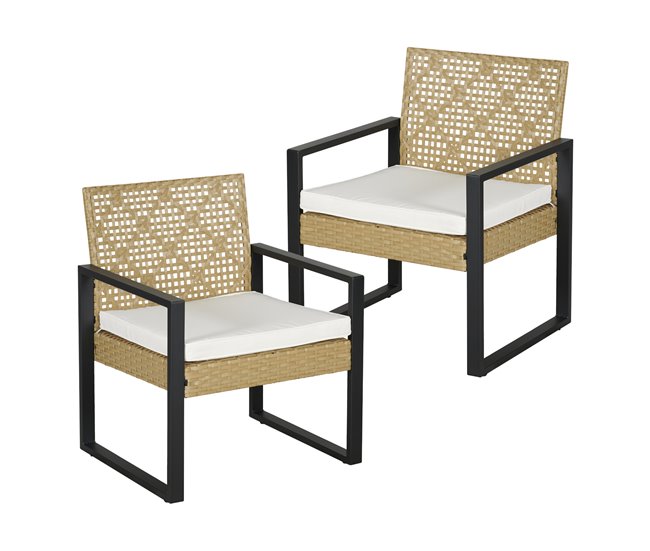 Conjunto de muebles de jardin Calciano 4 piezas ratán Natural