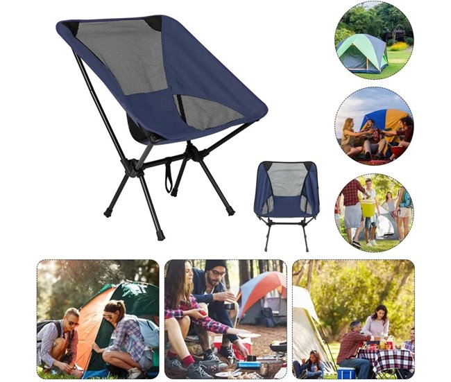 2 Sillas Plegables Camping Ultraligera Portátil Azul Marino