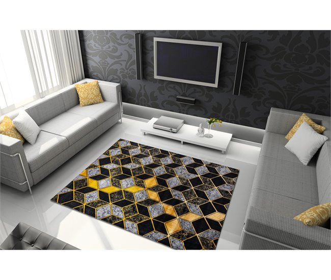 Alfombra GLOSS moderno 400B 86 elegante glamour art deco 3D 180x270 Negro