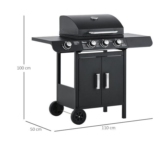 Barbacoa de Gas PP, Acero Outsunny Negro