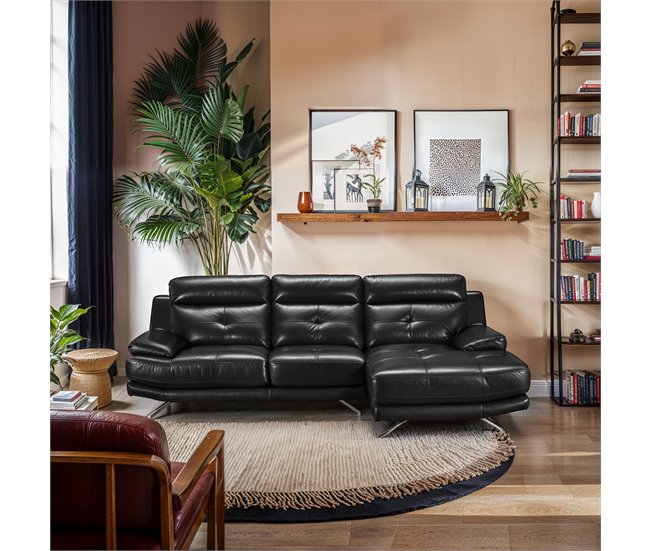 Chaise longue de piel HAWAI Negro