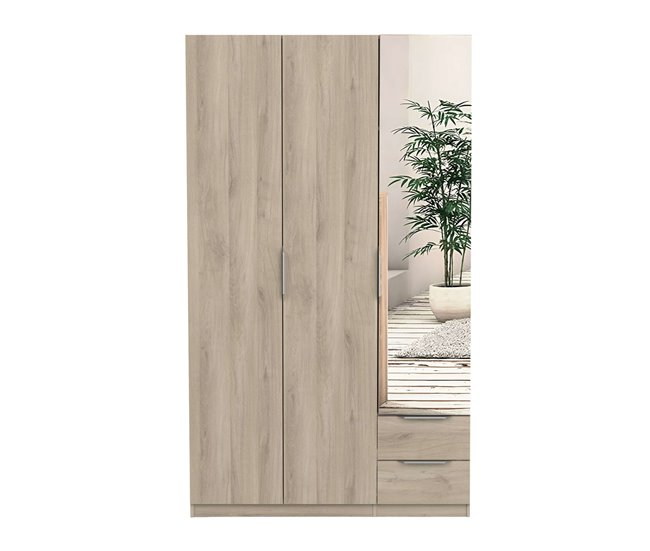 Armario Dormitorio Ghost 3 puertas, 2 cajones, espejo Madera Clara