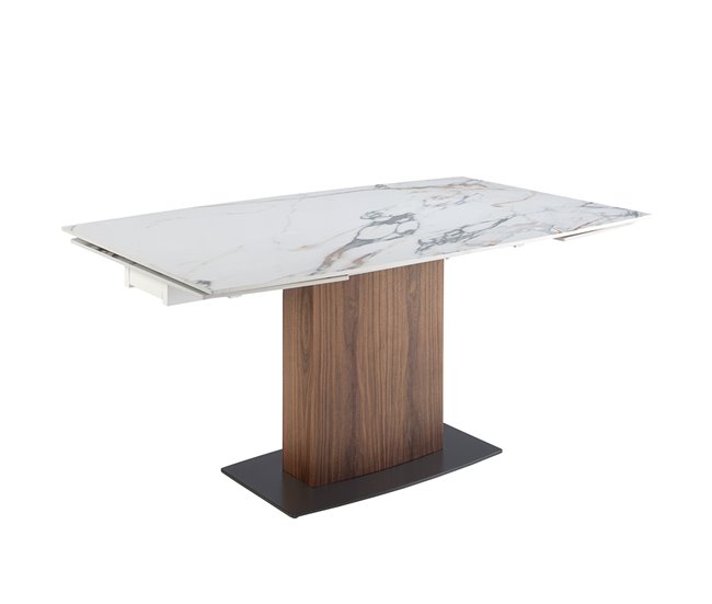 ANGEL CERDA Mesa comedor extensible ovalada barril mármol porcelánico y nogal 240x100 Nogal