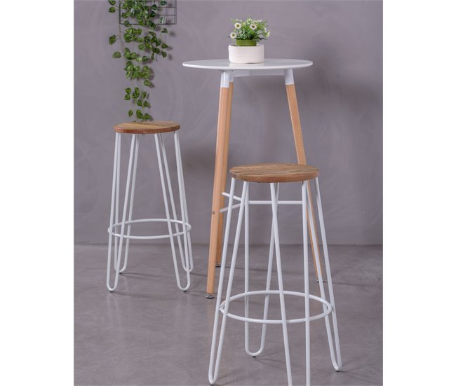 Taburete industrial en madera de fresno  - Lisbon Blanco