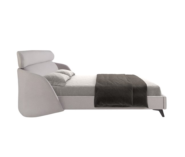 Cama matrimonio tapizada en tela Gris Claro