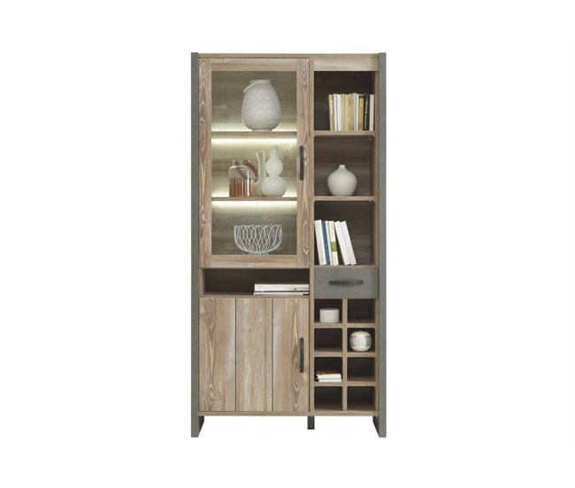 Vitrina doble 2 puertas y 1 cajón INDUSTRY Gris/ Madera