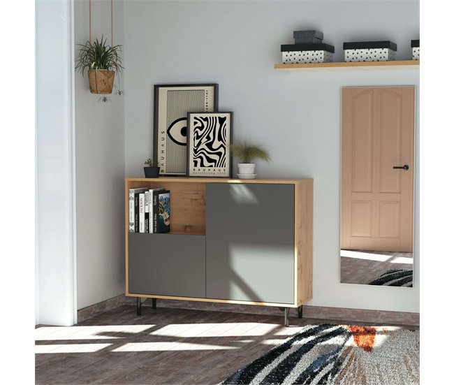 Aparador Anori con Patas para Salón Comedor Gris/ Madera
