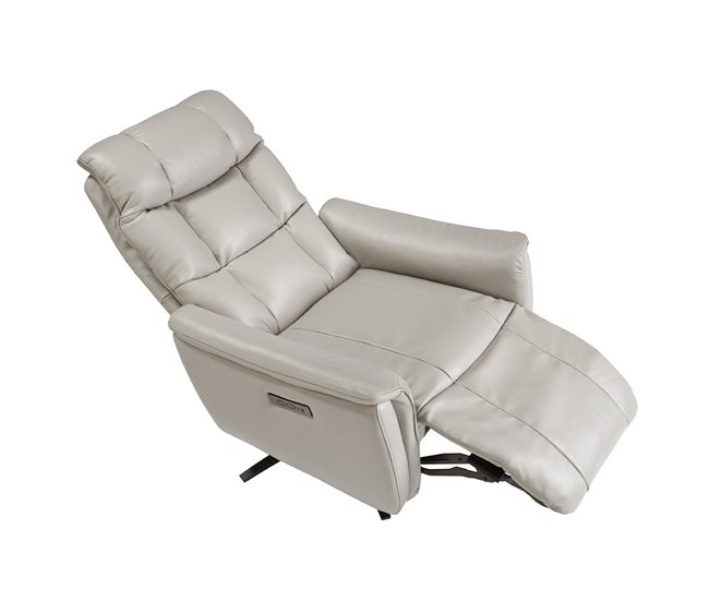 Sillón relax giratorio piel gris Gris/ Madera