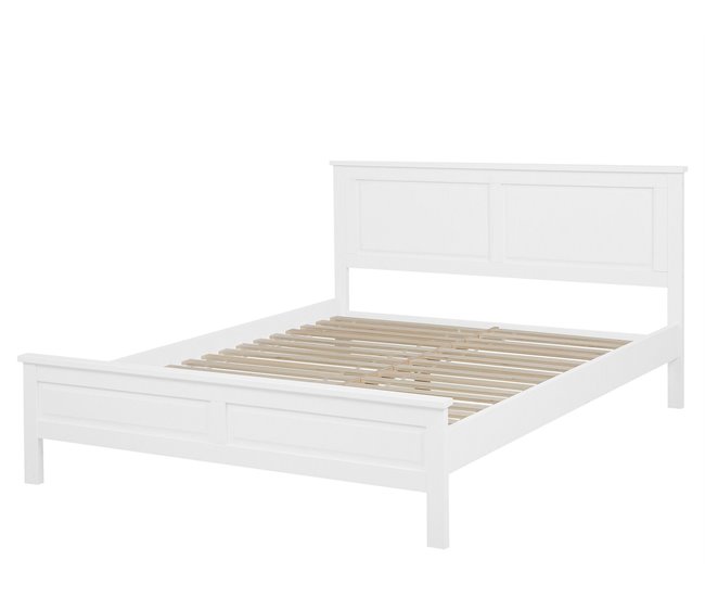 Beliani Cama con somier Madera de pino OLIVET 169x208 Blanco
