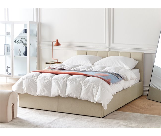 Beliani Cama con almacenaje Poliéster DREUX 151x214 Beige