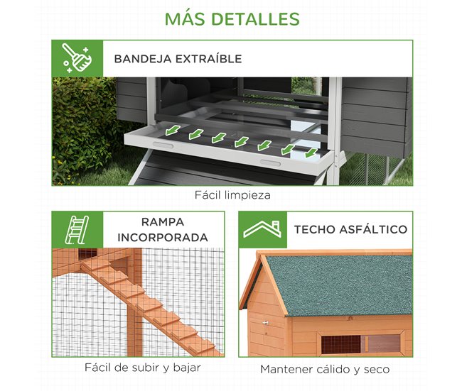 Gallinero de Exterior Madera de Abeto PawHut Gris