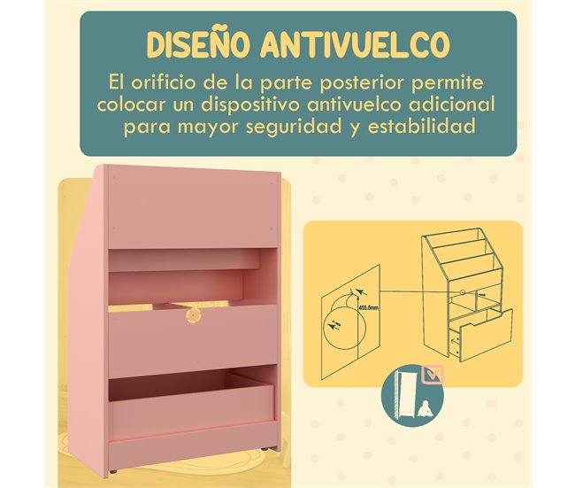 Estantería Infantil MDF, Nylon HOMCOM 60 Rosa
