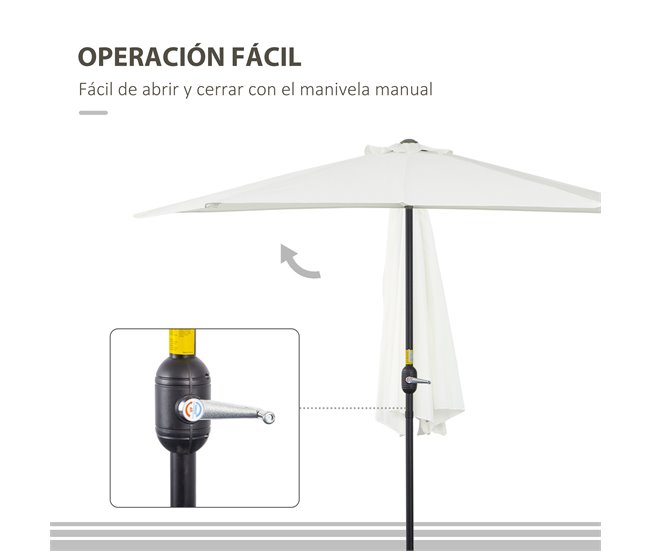 Sombrilla de Jardín Metal, Poliéster Outsunny 269x138 Crudo