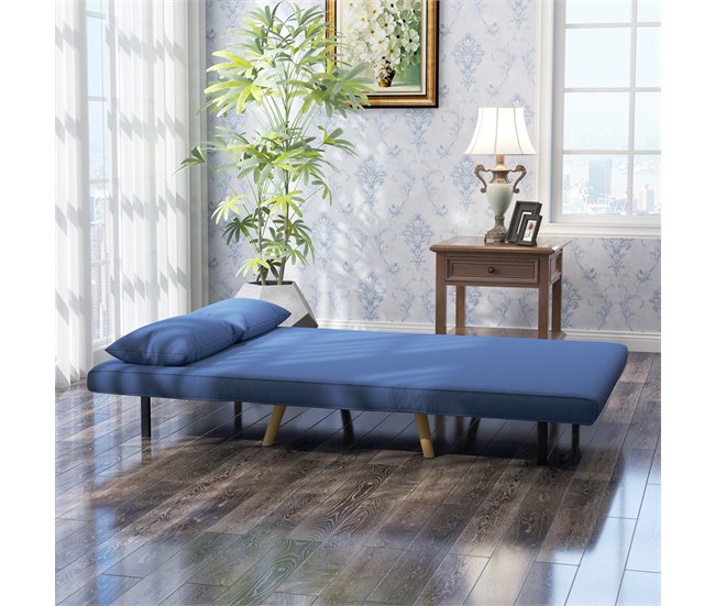 Sofá Cama Doble Lino Sintético, Espuma HOMCOM Azul