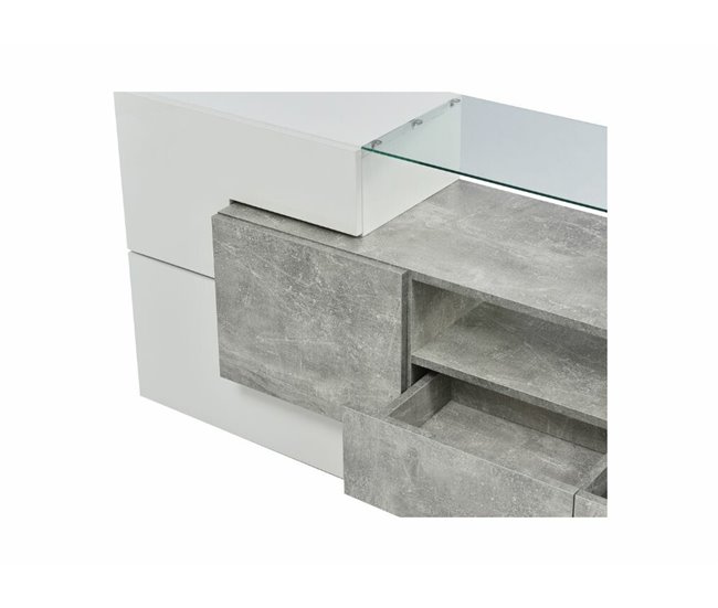 Elegante mueble de TV con iluminación LED Blanco/ Plateado