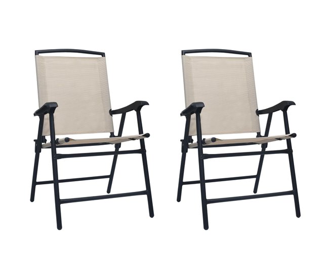 2 Sillas plegables de jardín de textilene Beige