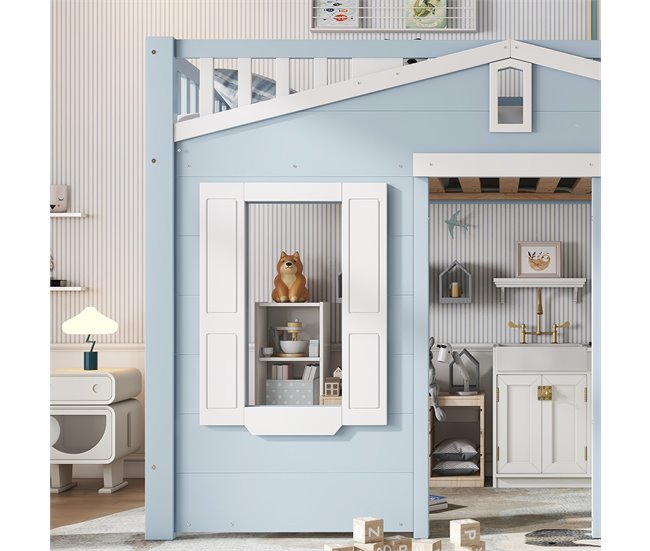 Cama alta de madera de pino Azul