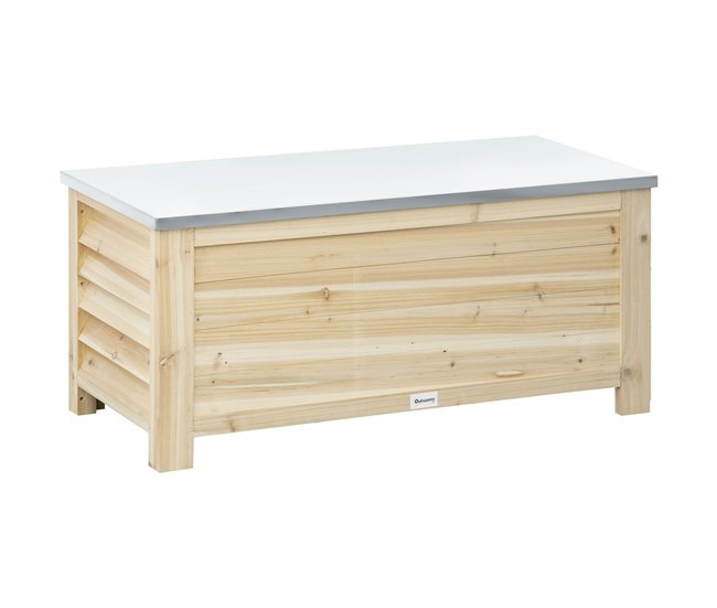 Baúl de Almacenaje Madera de Abeto, Metal Galvanizado Outsunny Marron