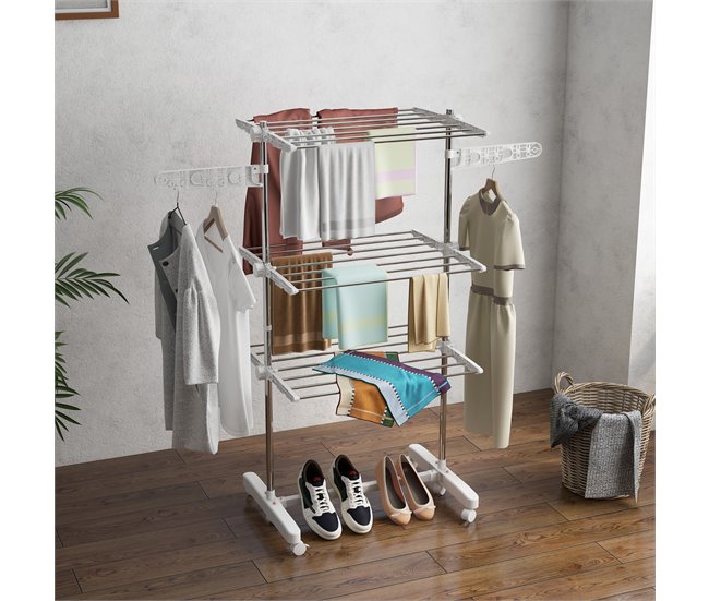Tendedero Plegable ABS y Acero Inoxidable HOMCOM Gris