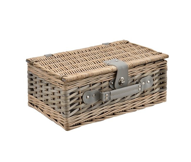 [casa.pro] Cesta de pícnic para 2 personas con nevera, cubiertos Blanco/ Azul