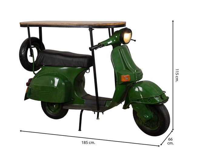 Barra botellero moto vespa de metal y madera Verde