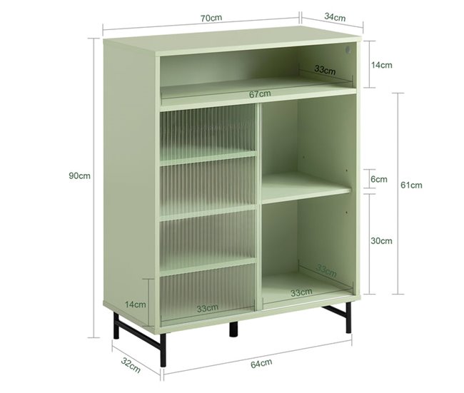 Aparador Recibidor con Puerta Corredera de Vidrio FSB61-GR SoBuy Verde