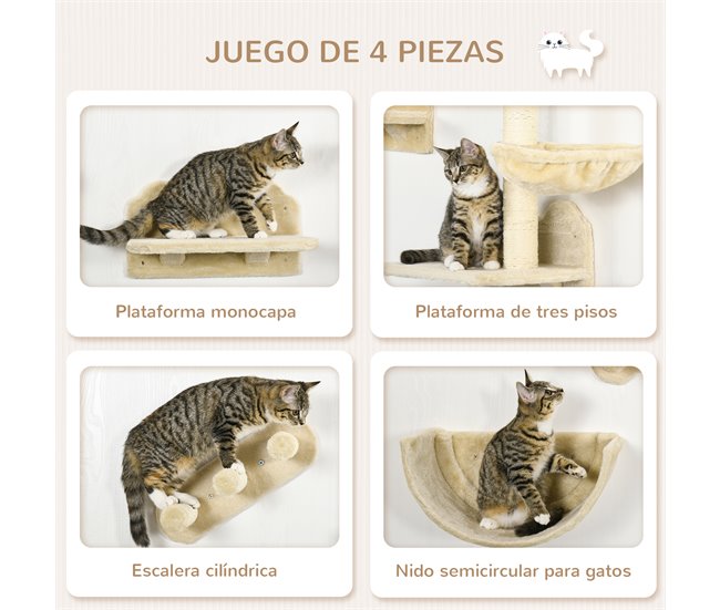 Estantes para Gatos Aglomerado de Madera, Felpa, Sisal PawHut Crudo