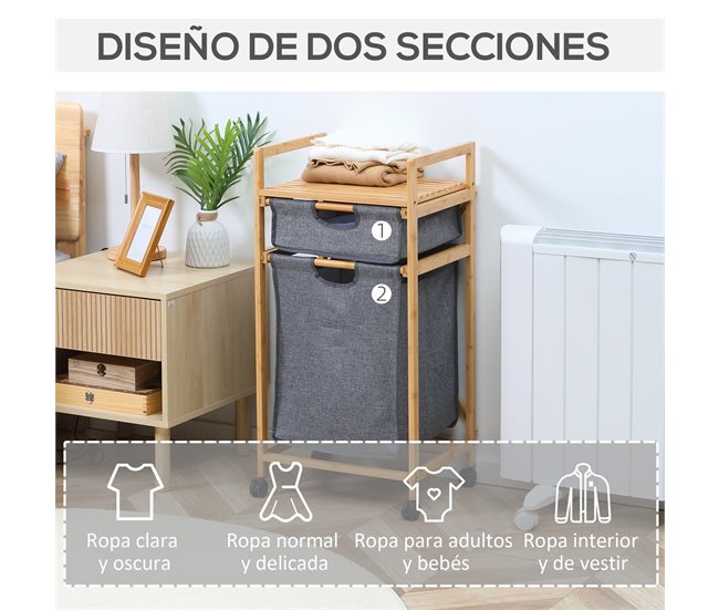 Cesto para Ropa Bambú, Lino HOMCOM Multicolor