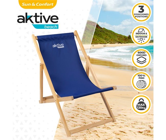 Tumbona plegable de madera Aktive Azul