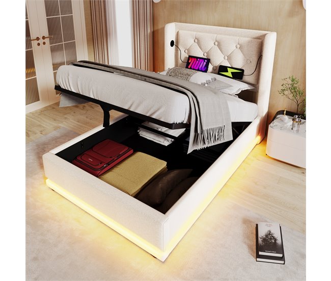 Cama individual de algodón con almacenaje 100x210 Beige