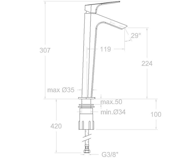 Grifo de Lavabo Monomando Alto con Limitador 5l/min Cromo
