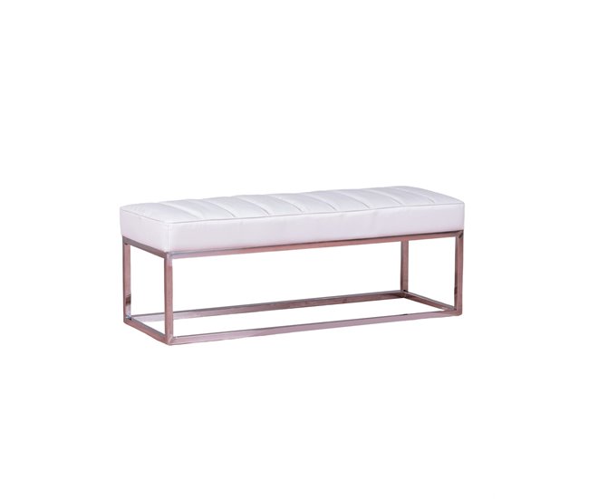 Banco diseño tapizado en polipiel con acero cromado - Praga 131x48 Blanco