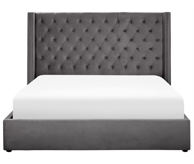 Beliani Cama con almacenaje Terciopelo LUBBON 210x217 Gris